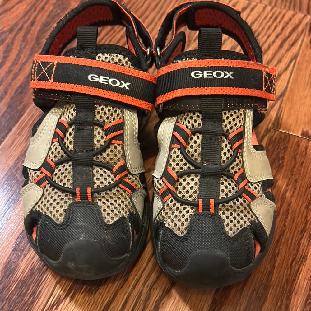 Geox Kids 10.5 Black and Orange Sporty Sandals with Breathable Design